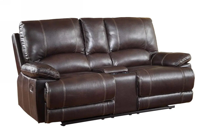 76" Brown Faux Leather Manual Reclining Love Seat With Storage Homeroots Living Room