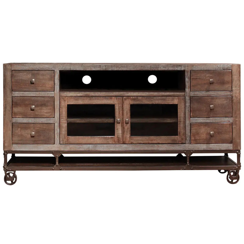 76" Brown Solid Wood Cabinet Enclosed Storage Distressed TV Stand Homeroots Living Room