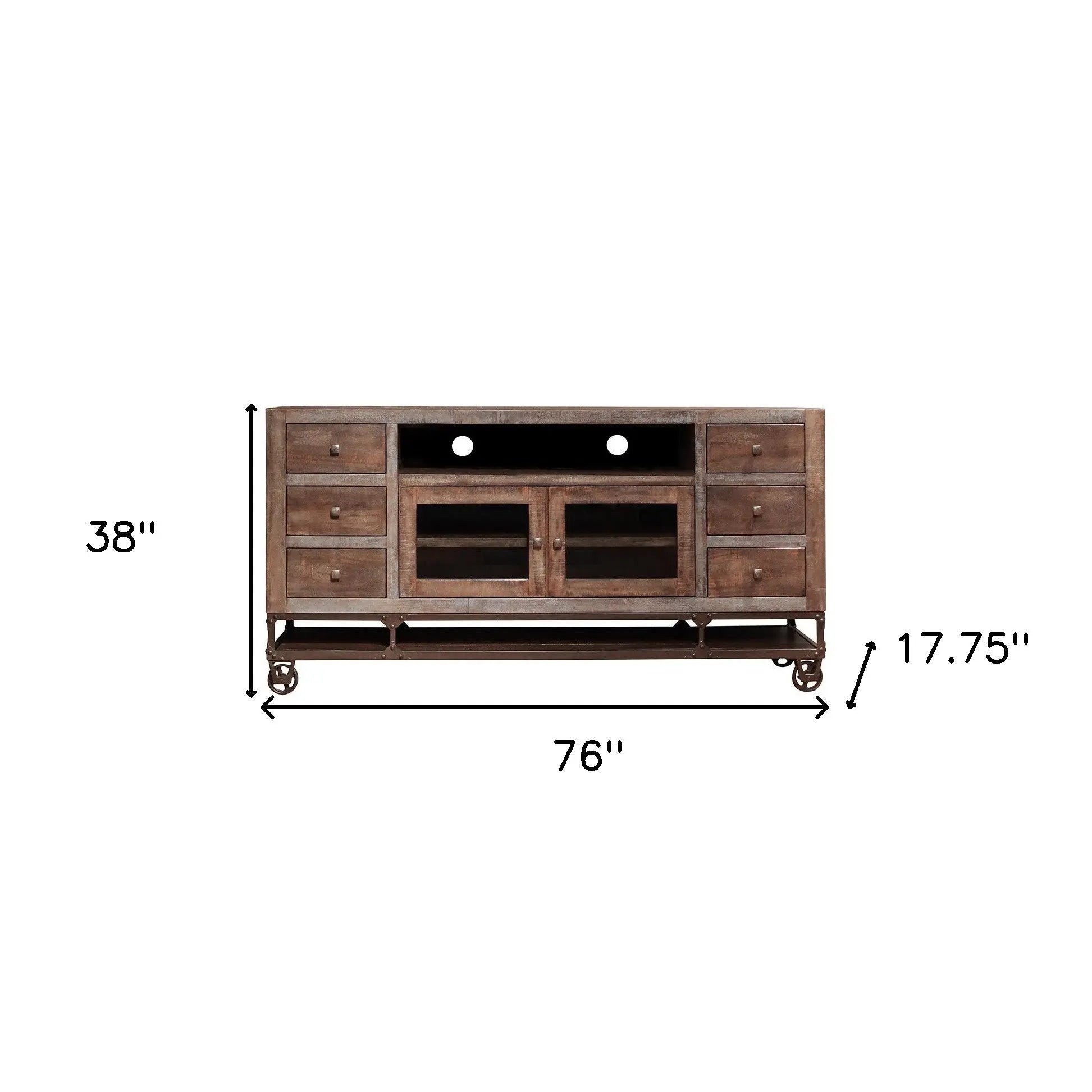 76" Brown Solid Wood Cabinet Enclosed Storage Distressed TV Stand Homeroots Living Room
