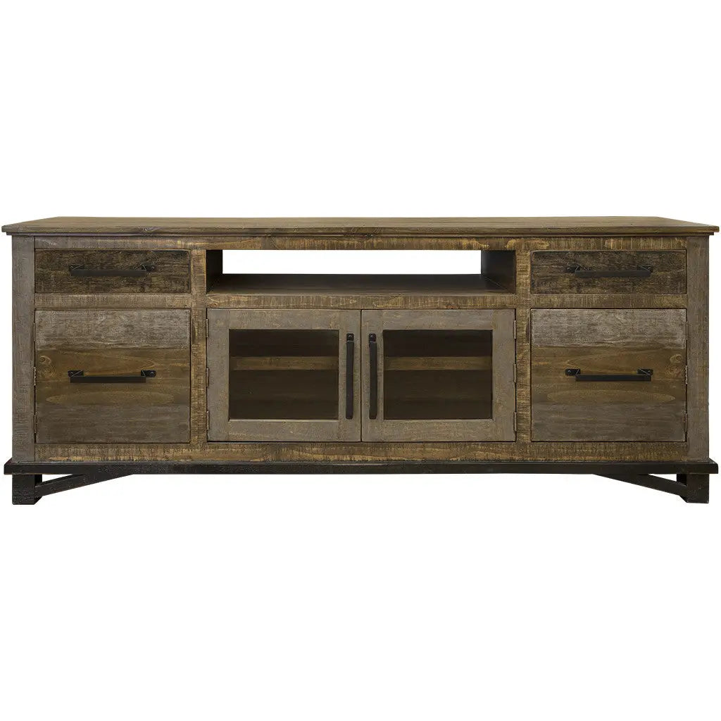 76" Brown Solid Wood Cabinet Enclosed Storage Distressed TV Stand Homeroots Living Room