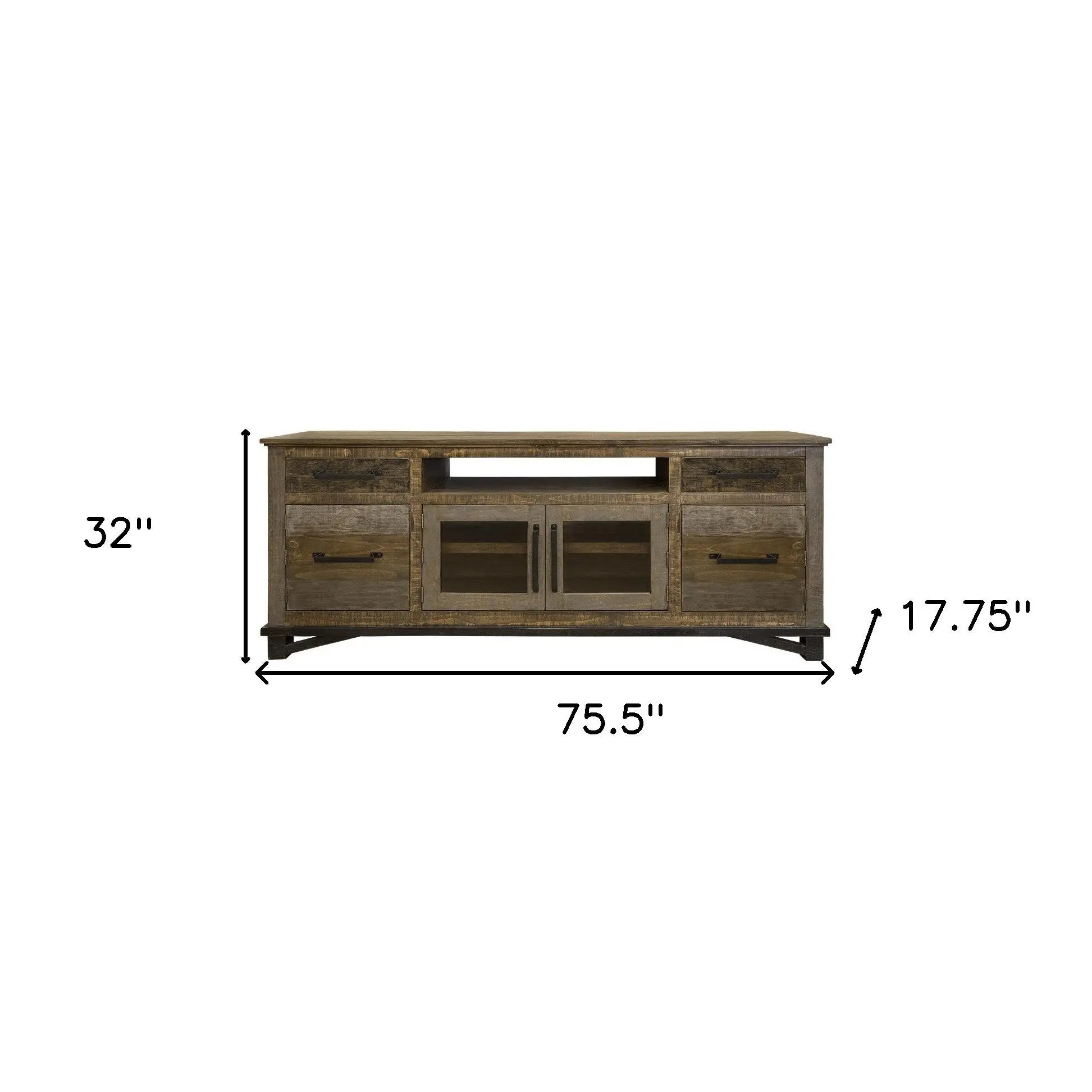 76" Brown Solid Wood Cabinet Enclosed Storage Distressed TV Stand Homeroots Living Room