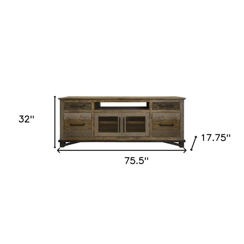 76" Brown Solid Wood Cabinet Enclosed Storage Distressed TV Stand Homeroots Living Room