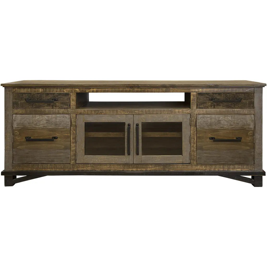 76" Brown Solid Wood Cabinet Enclosed Storage Distressed TV Stand Homeroots Living Room
