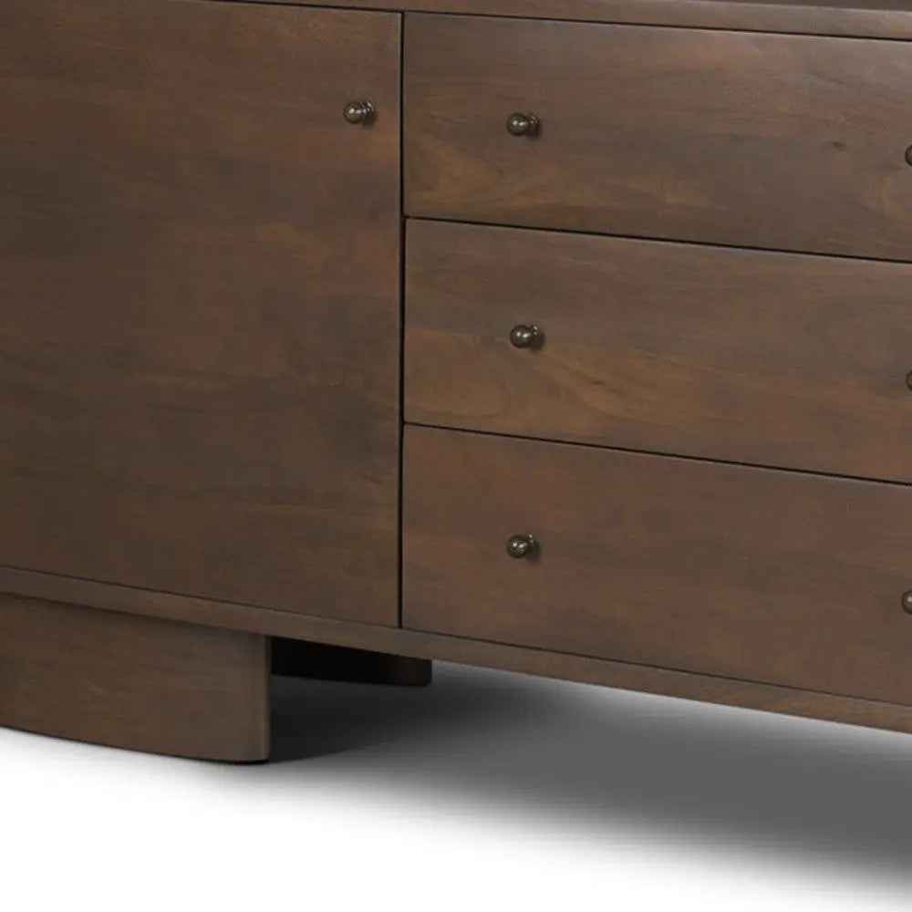 76" Brown Solid Wood Three Drawer Sideboard Soft Close with Two Doors Homeroots Kitchen & Dining