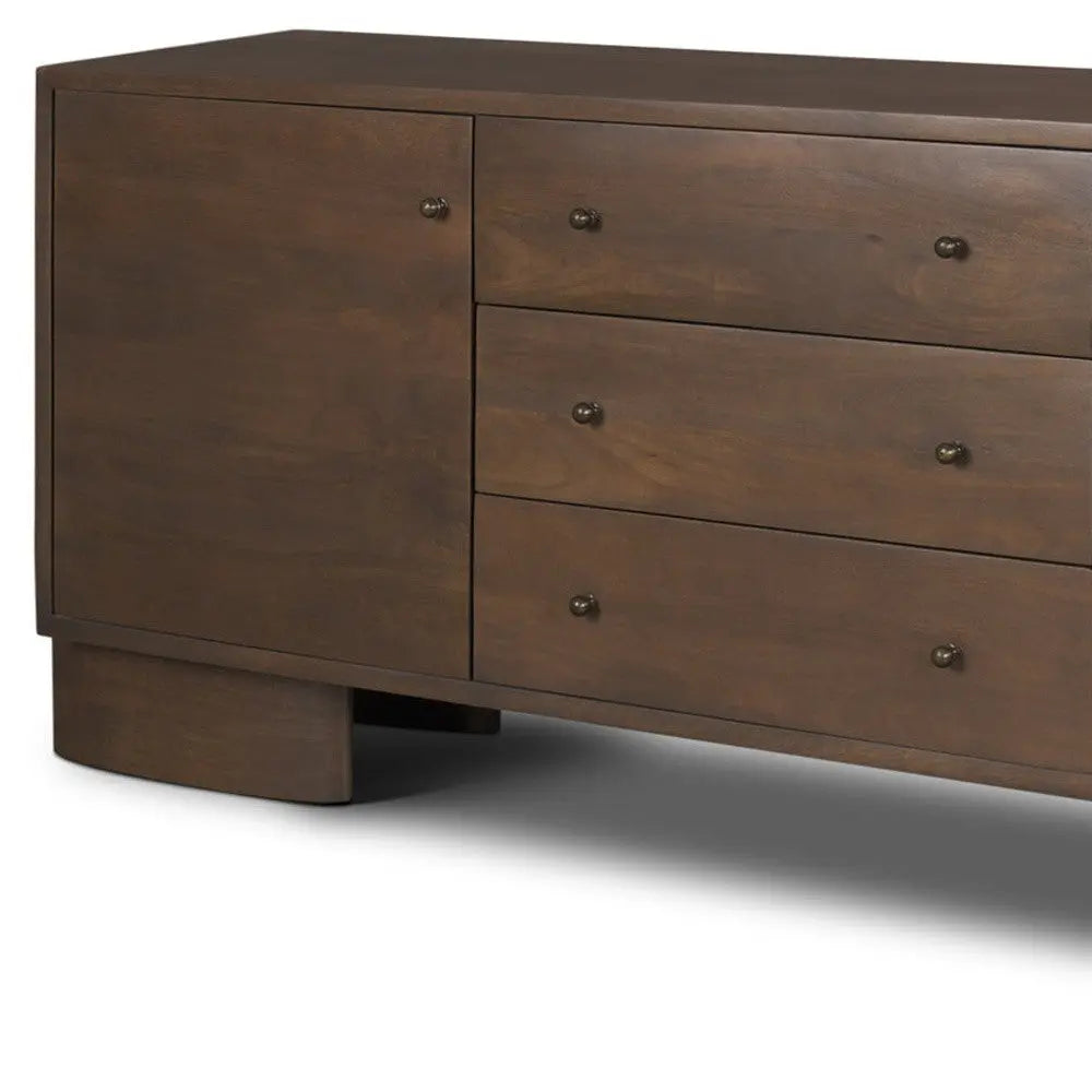 76" Brown Solid Wood Three Drawer Sideboard Soft Close with Two Doors Homeroots Kitchen & Dining