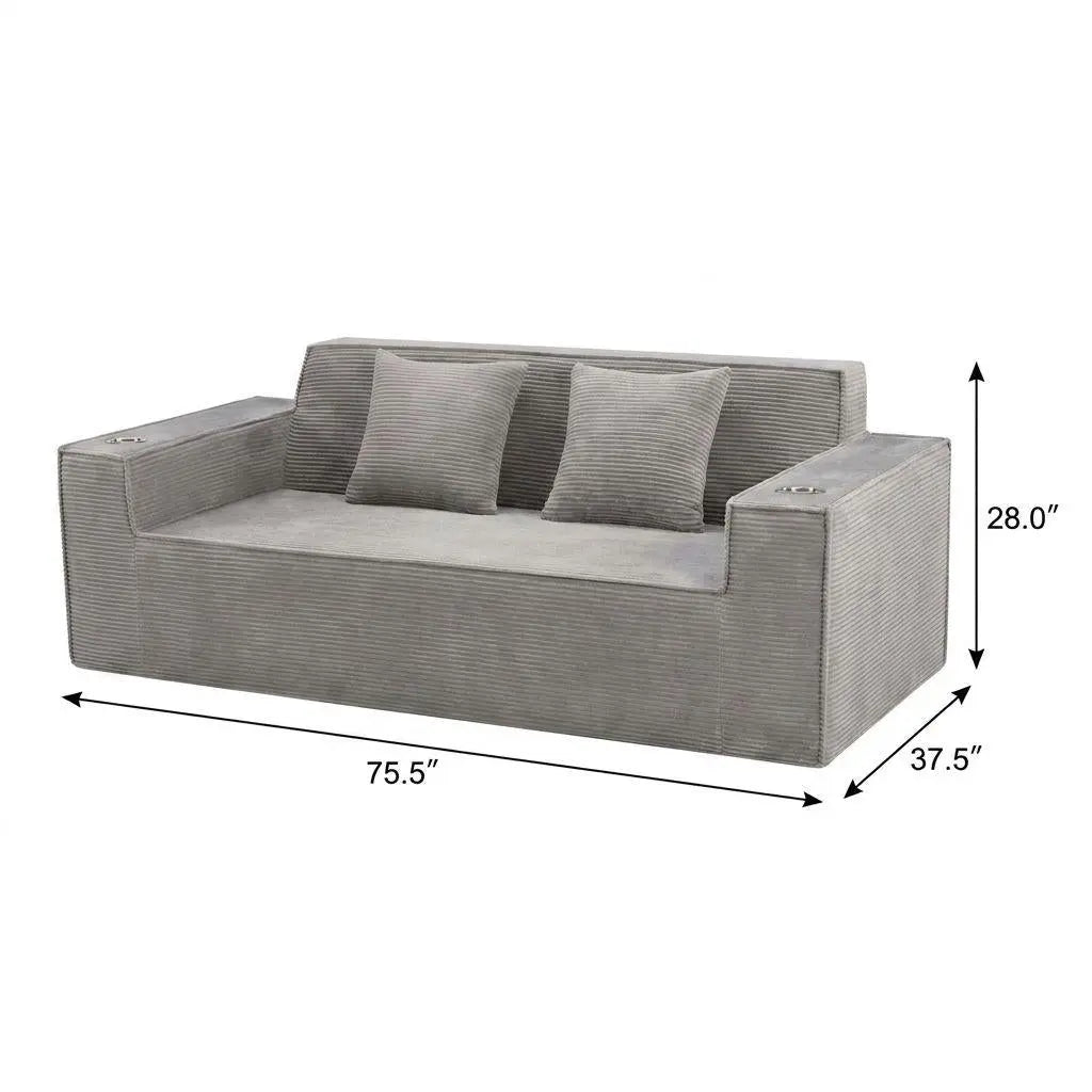 76" Gray Corduroy Ribbed Sofa With Toss Pillows Homeroots Living Room