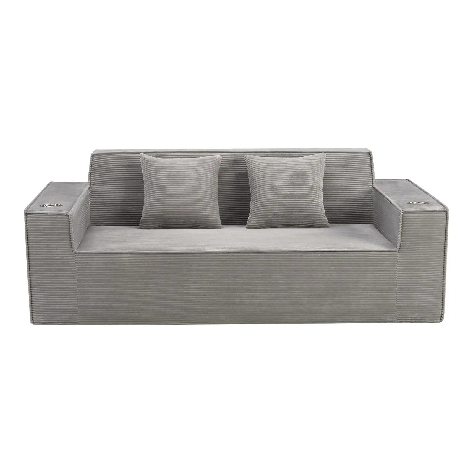 76" Gray Corduroy Ribbed Sofa With Toss Pillows Homeroots Living Room