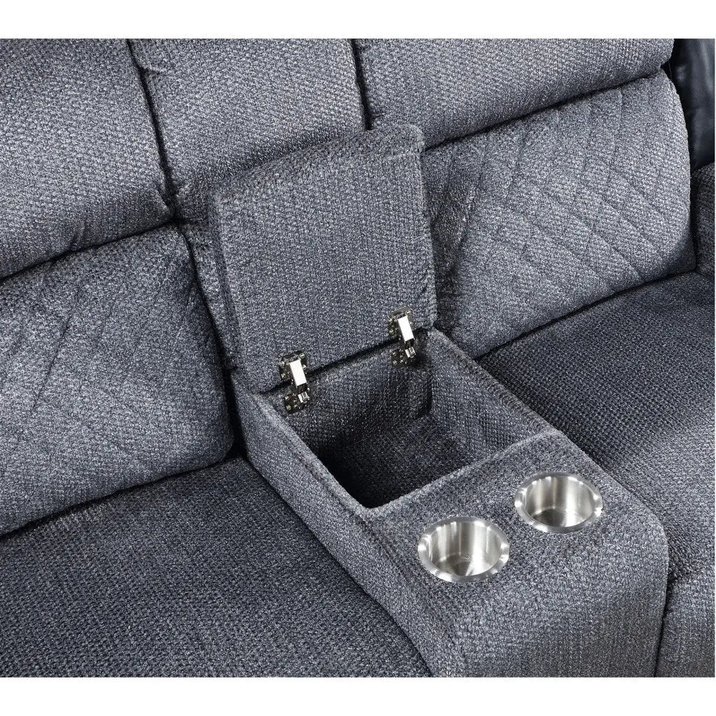 76" Gray and Black Faux Leather and Microfiber Manual Reclining Loveseat With Storage Homeroots Living Room