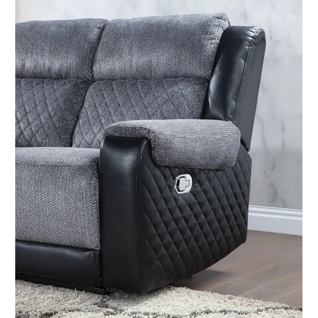 76" Gray and Black Faux Leather and Microfiber Manual Reclining Loveseat With Storage Homeroots Living Room