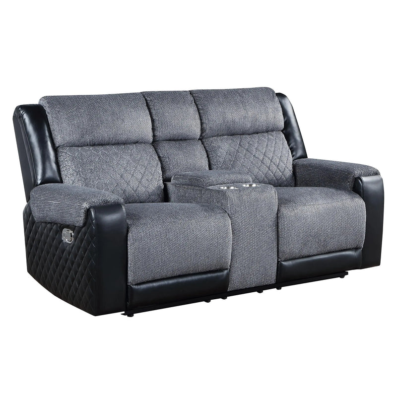 76" Gray and Black Faux Leather and Microfiber Manual Reclining Loveseat With Storage Homeroots Living Room