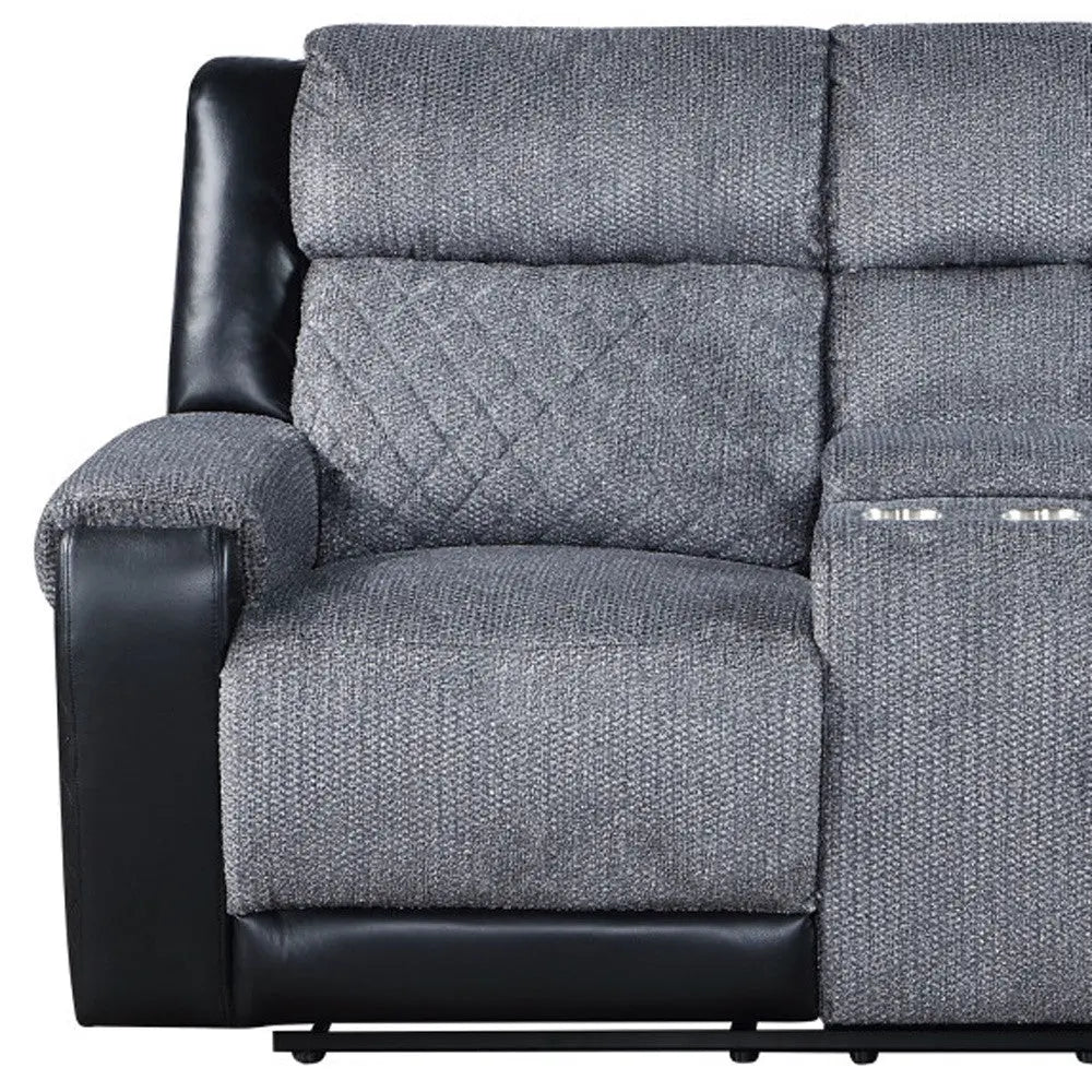 76" Gray and Black Faux Leather and Microfiber Manual Reclining Loveseat With Storage Homeroots Living Room