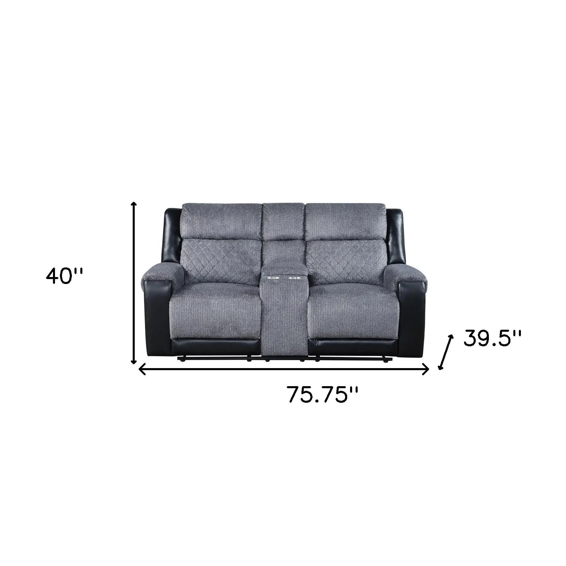 76" Gray and Black Faux Leather and Microfiber Manual Reclining Loveseat With Storage Homeroots Living Room