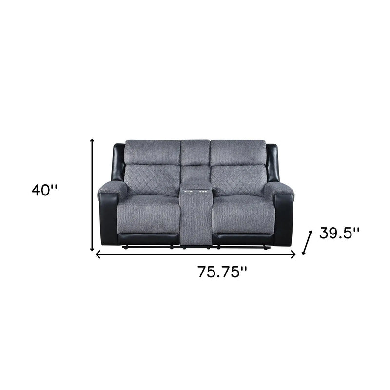 76" Gray and Black Faux Leather and Microfiber Manual Reclining Loveseat With Storage Homeroots Living Room