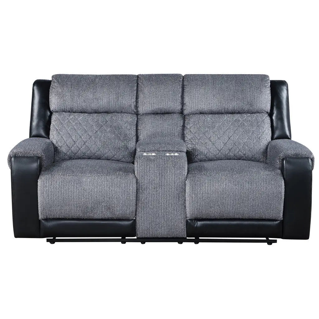76" Gray and Black Faux Leather and Microfiber Manual Reclining Loveseat With Storage Homeroots Living Room