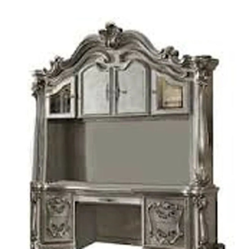 76" Platinum Solid Wood Peninsula Wall Mounted Computer Desk With Four Cabinets Five Drawers Homeroots Office