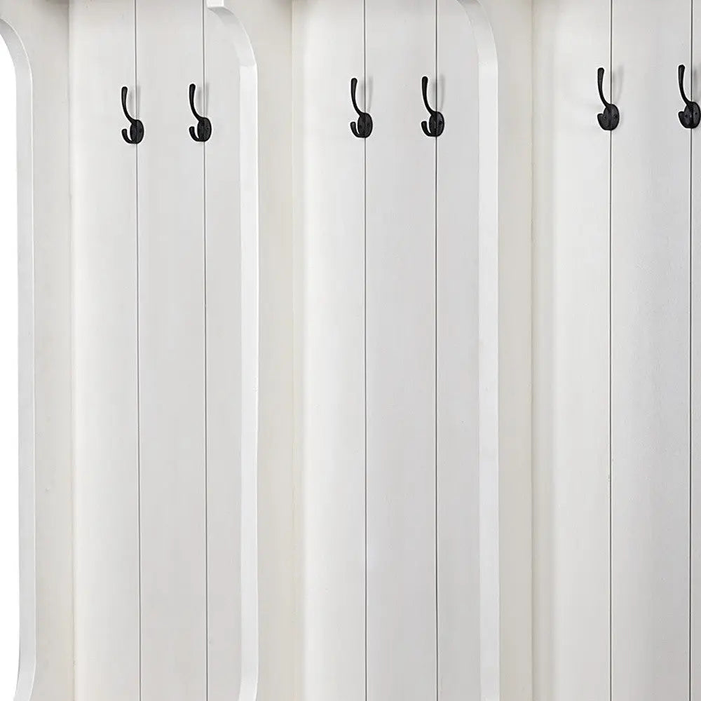 76" White Solid Wood Six Hook Freestanding Coat Rack Homeroots Organization