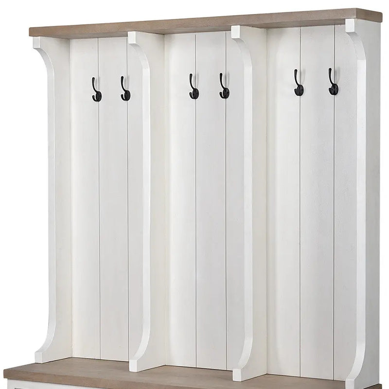 76" White Solid Wood Six Hook Freestanding Coat Rack Homeroots Organization