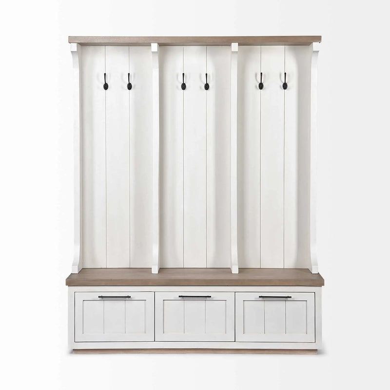 76" White Solid Wood Six Hook Freestanding Coat Rack Homeroots Organization