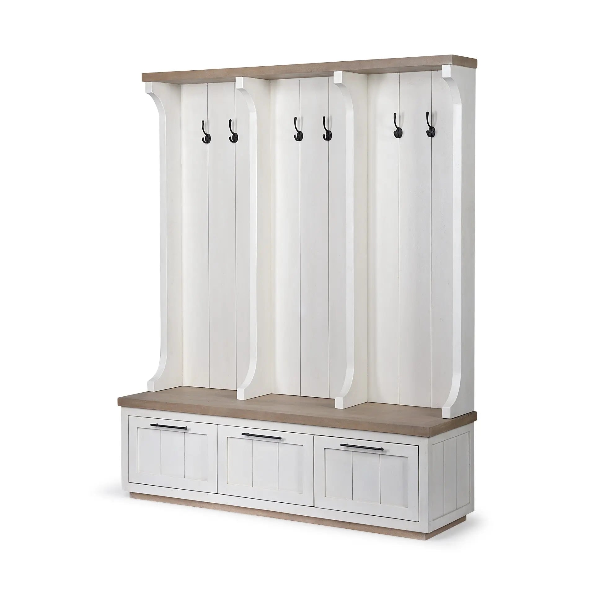 76" White Solid Wood Six Hook Freestanding Coat Rack Homeroots Organization
