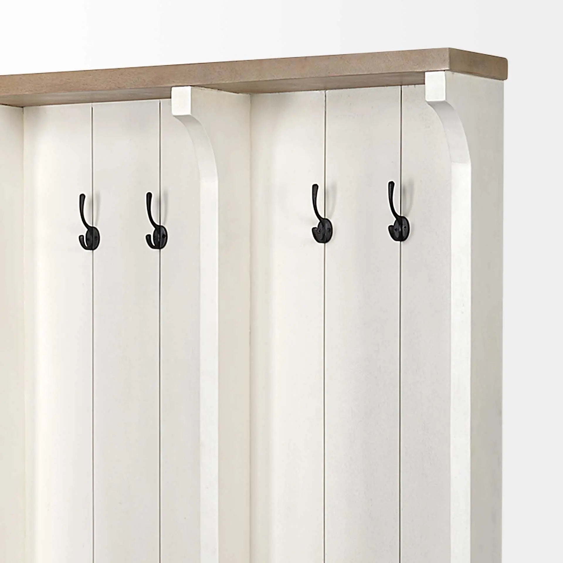76" White Solid Wood Six Hook Freestanding Coat Rack Homeroots Organization