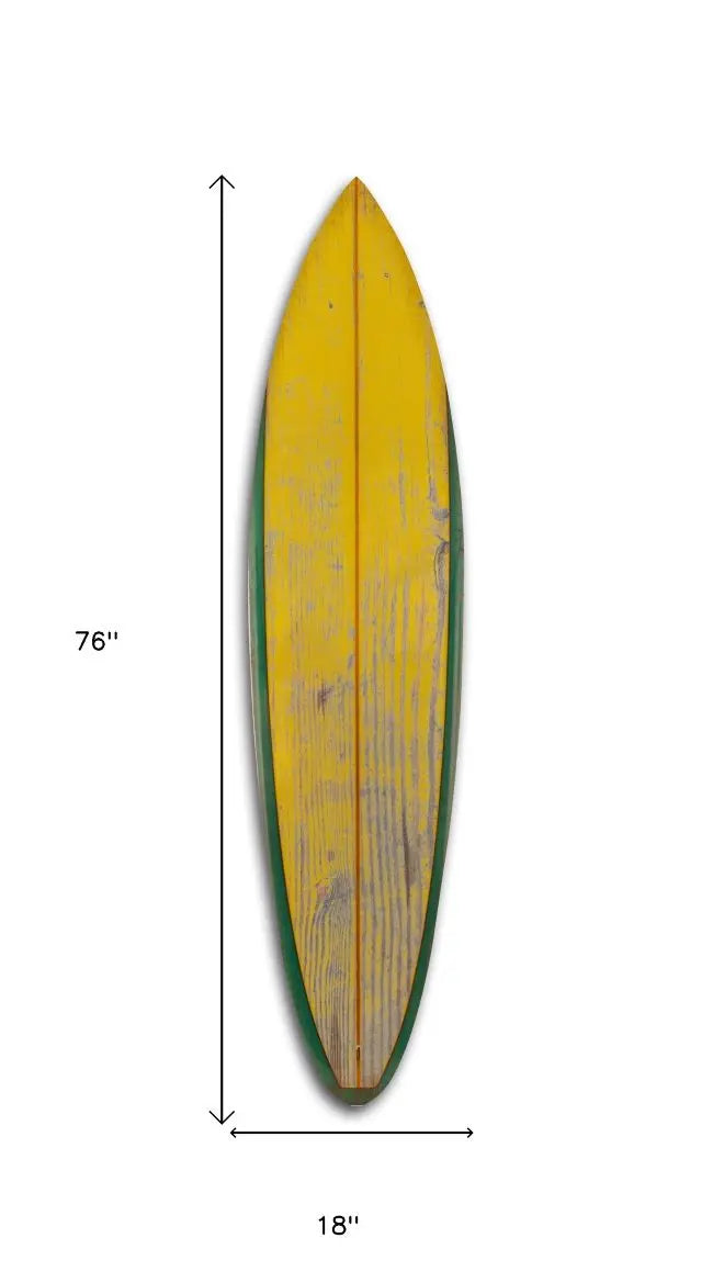 76" X 18" X 1" Distressed And Rustic Yellow Surfboard Wood Panel Wall Art Homeroots Home Decor