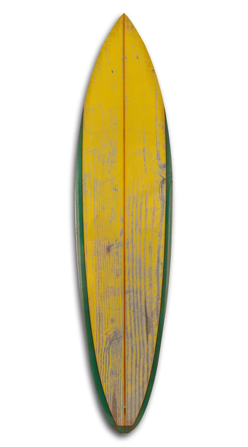 76" X 18" X 1" Distressed And Rustic Yellow Surfboard Wood Panel Wall Art Homeroots Home Decor