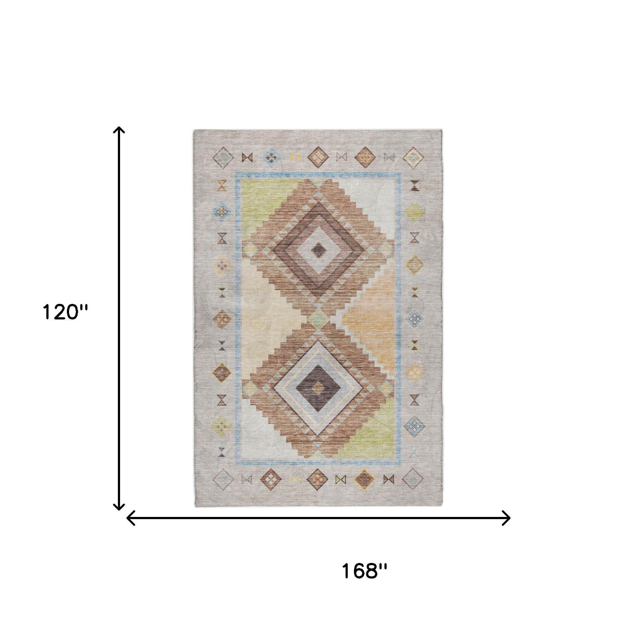 10' X 14' Taupe And Brown Geometric Shag Washable Area Rug With UV Protection - Home & Garden