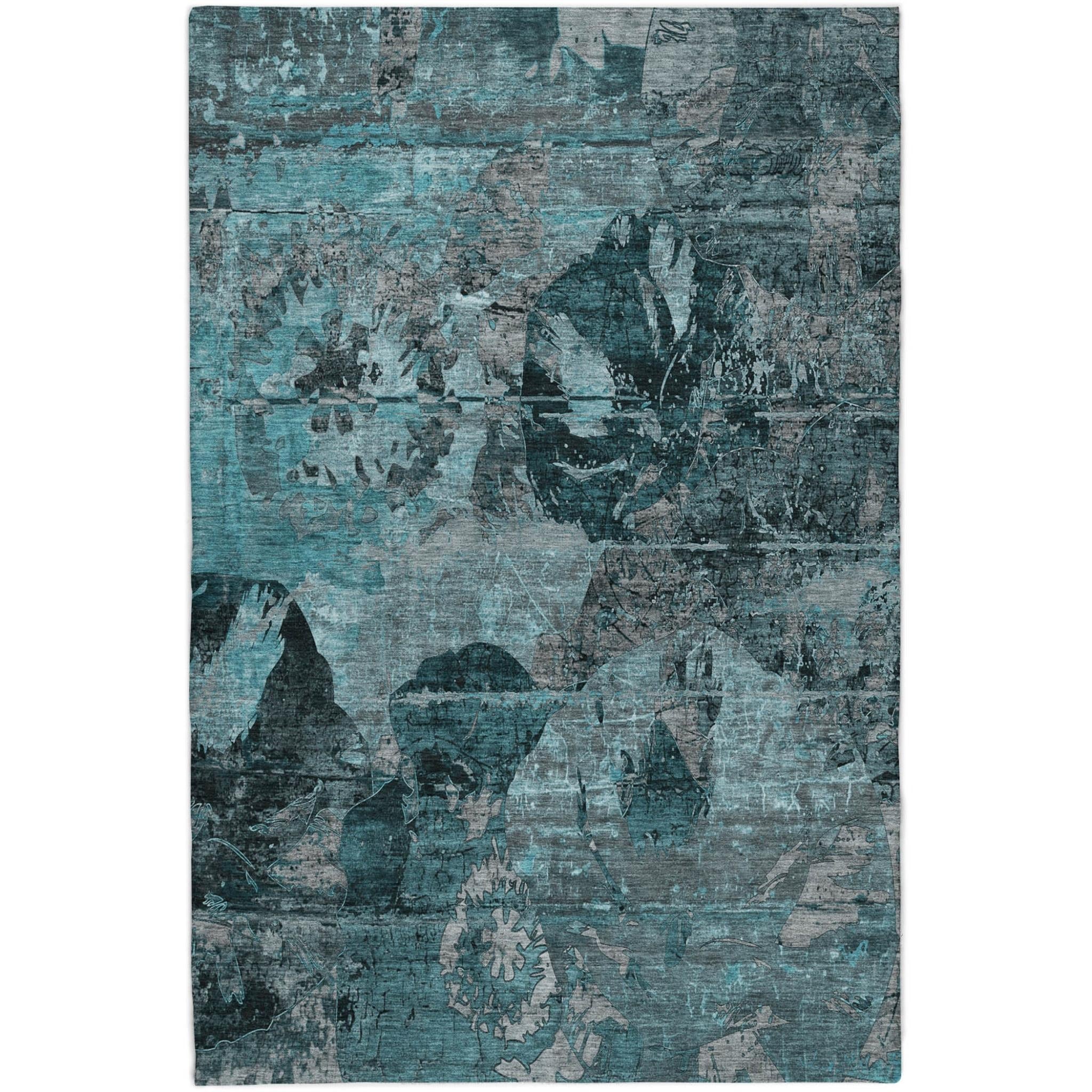 10' X 14' Teal And Gray Abstract Shag Washable Area Rug With UV Protection - Home & Garden