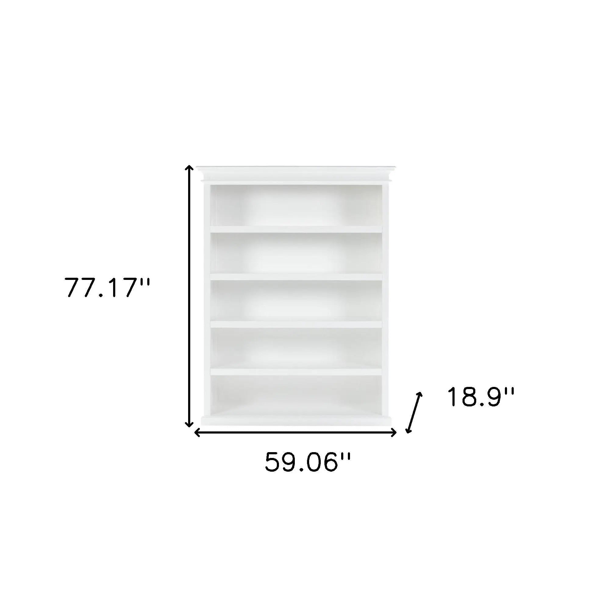 77" Antiqued White Solid Wood Five Tier Bookcase Homeroots Office