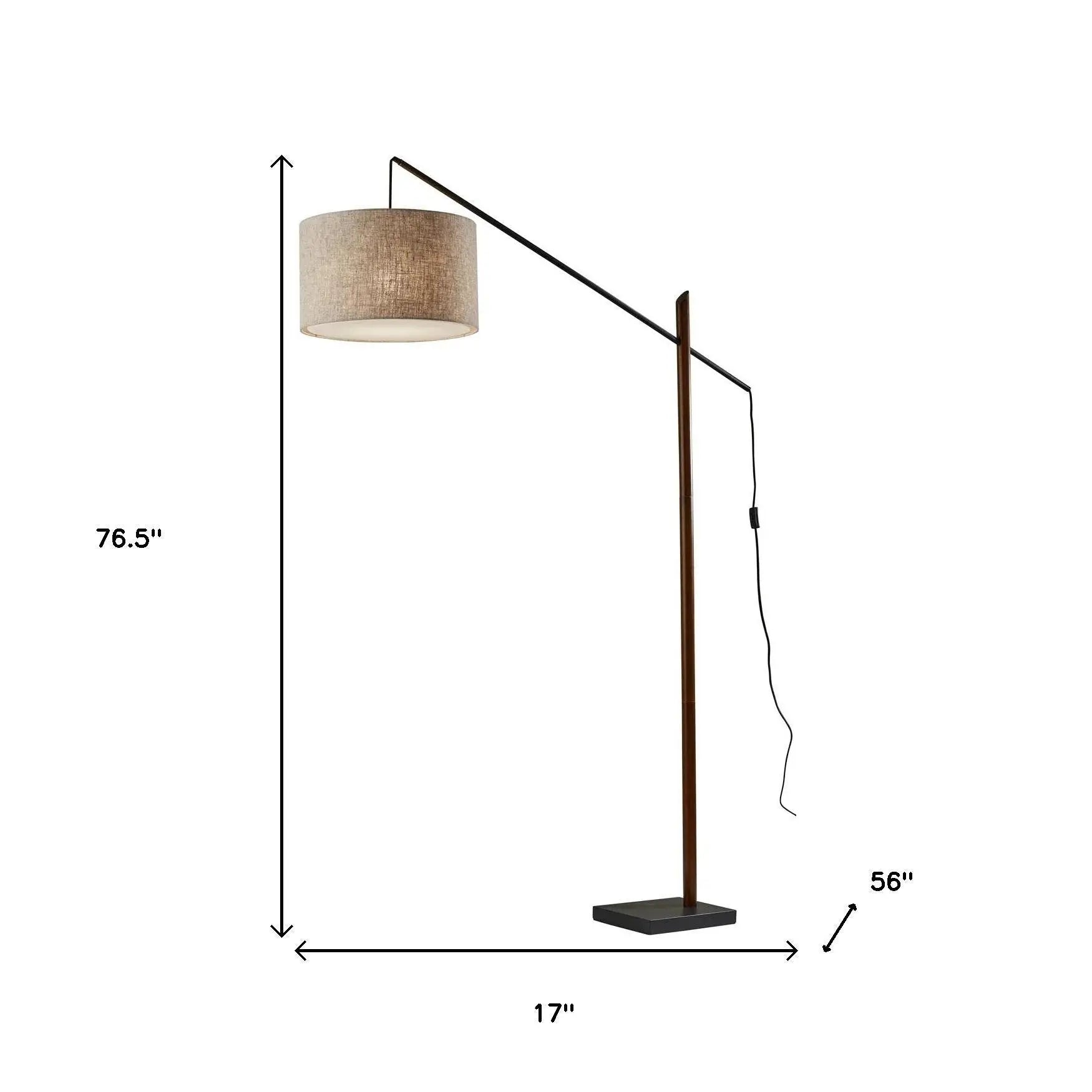 77" Beige And Black Swing Arm Floor Lamp With Beige Fabric Drum Shade - GreatEagleInc