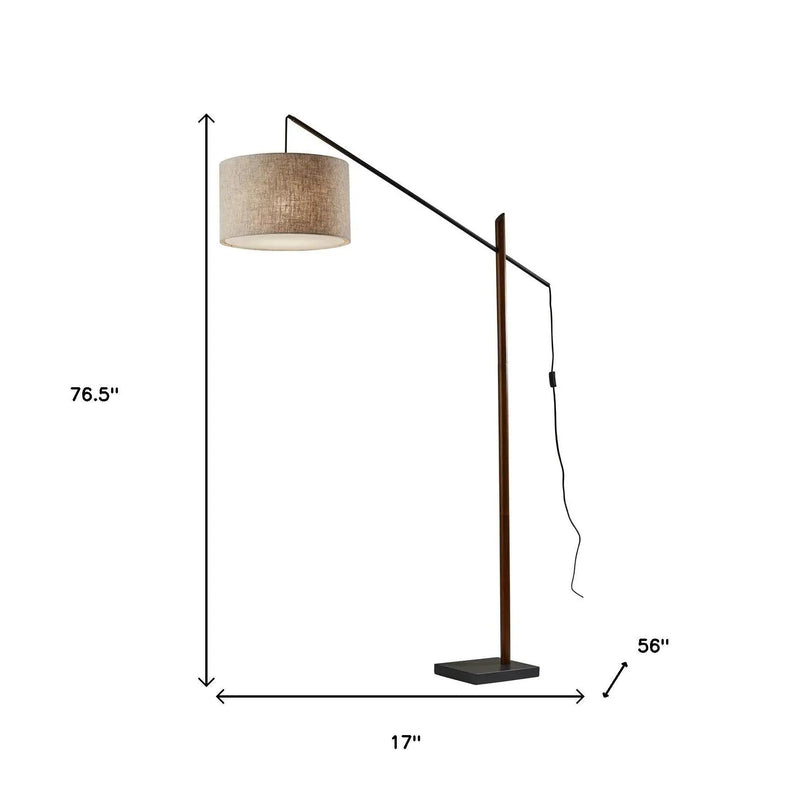 77" Beige And Black Swing Arm Floor Lamp With Beige Fabric Drum Shade - GreatEagleInc