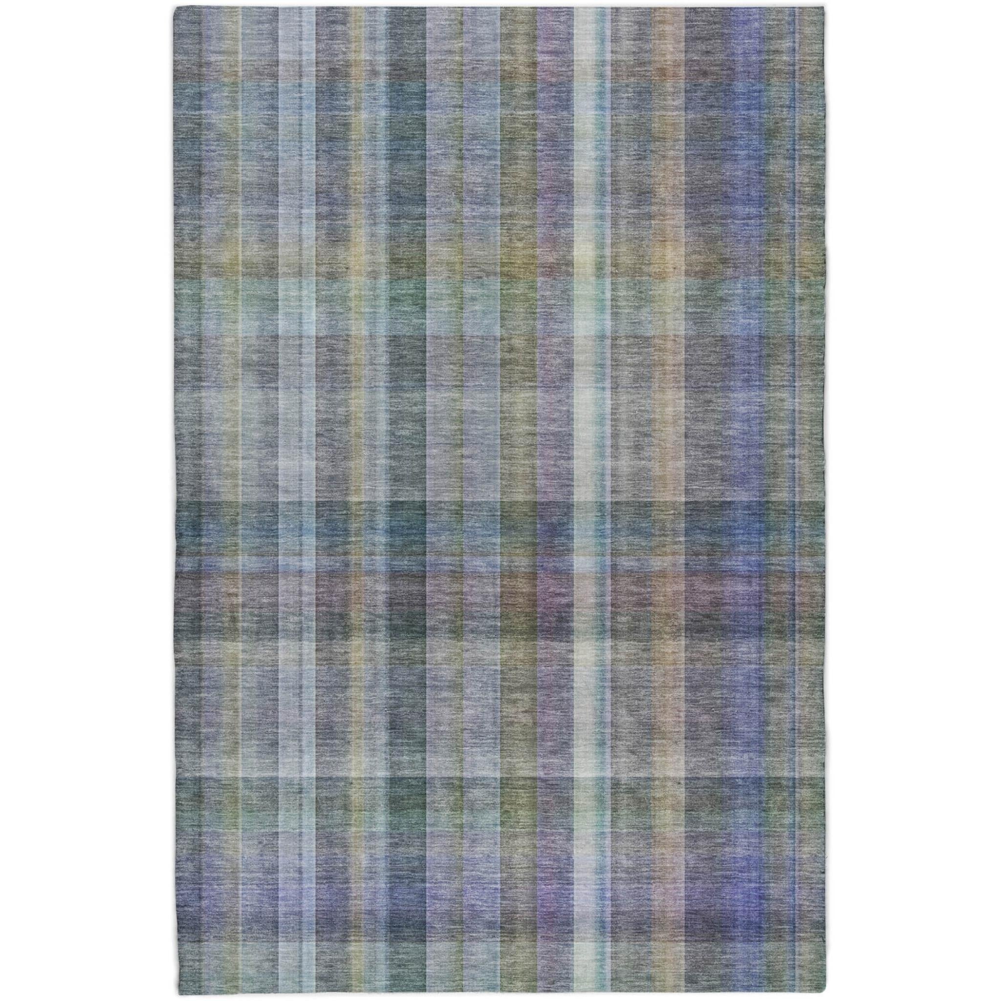 10' X 14' Green And Blue Plaid Shag Washable Area Rug With UV Protection - Home & Garden