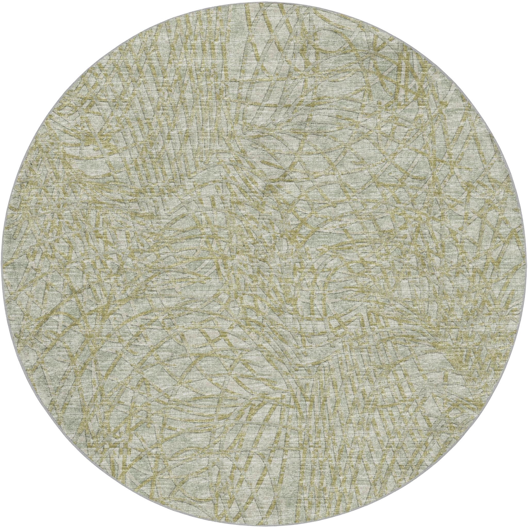8' Sage And Olive Green Abstract Shag Washable Round Rug With UV Protection - Home & Garden