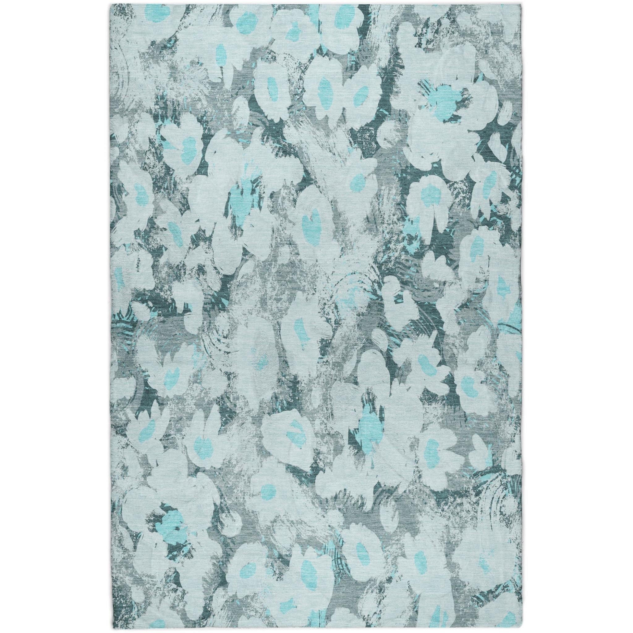 10' X 14' Teal And Gray Floral Shag Washable Area Rug With UV Protection - Home & Garden