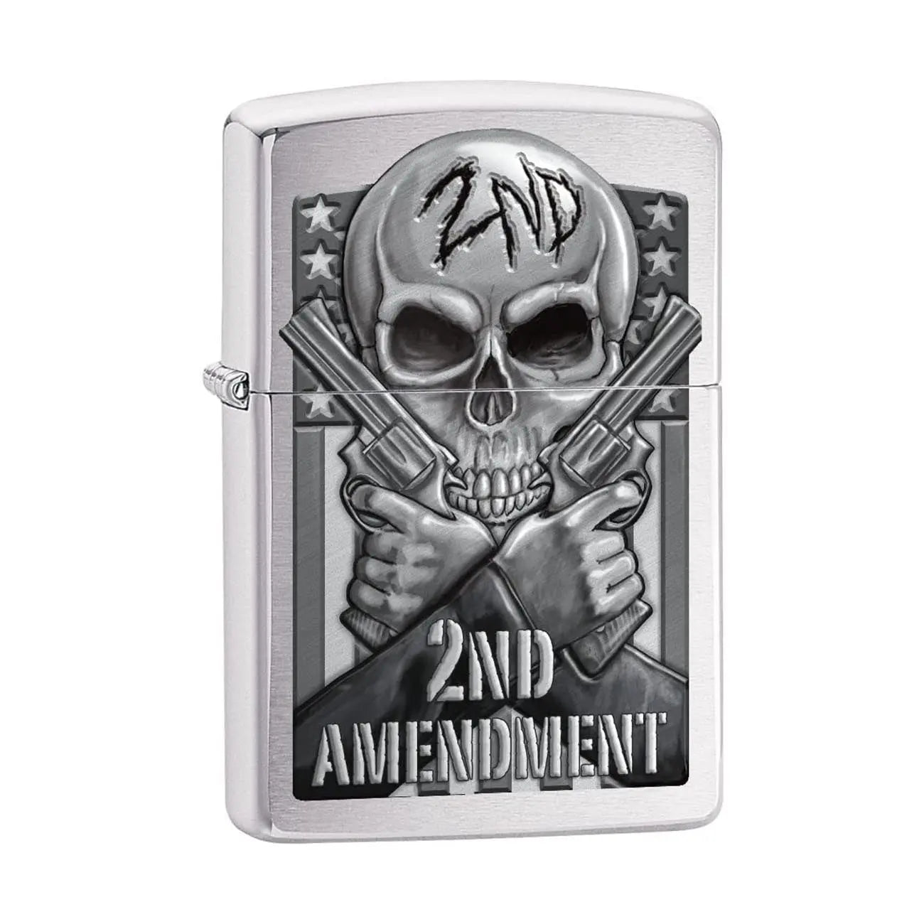 *78702* Zippo 78702 Windproof Lighter Second Amendment Skull And Guns Brushed Chrome Zippo
