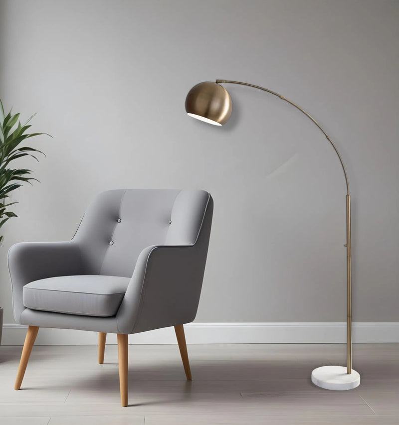 78" Brass Metal Arc Floor Lamp With Brass Metal Bowl Shade - GreatEagleInc
