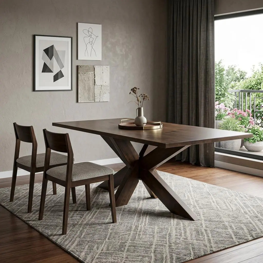 78" Brown Solid Wood Cross Leg Base Dining Table Homeroots Kitchen & Dining