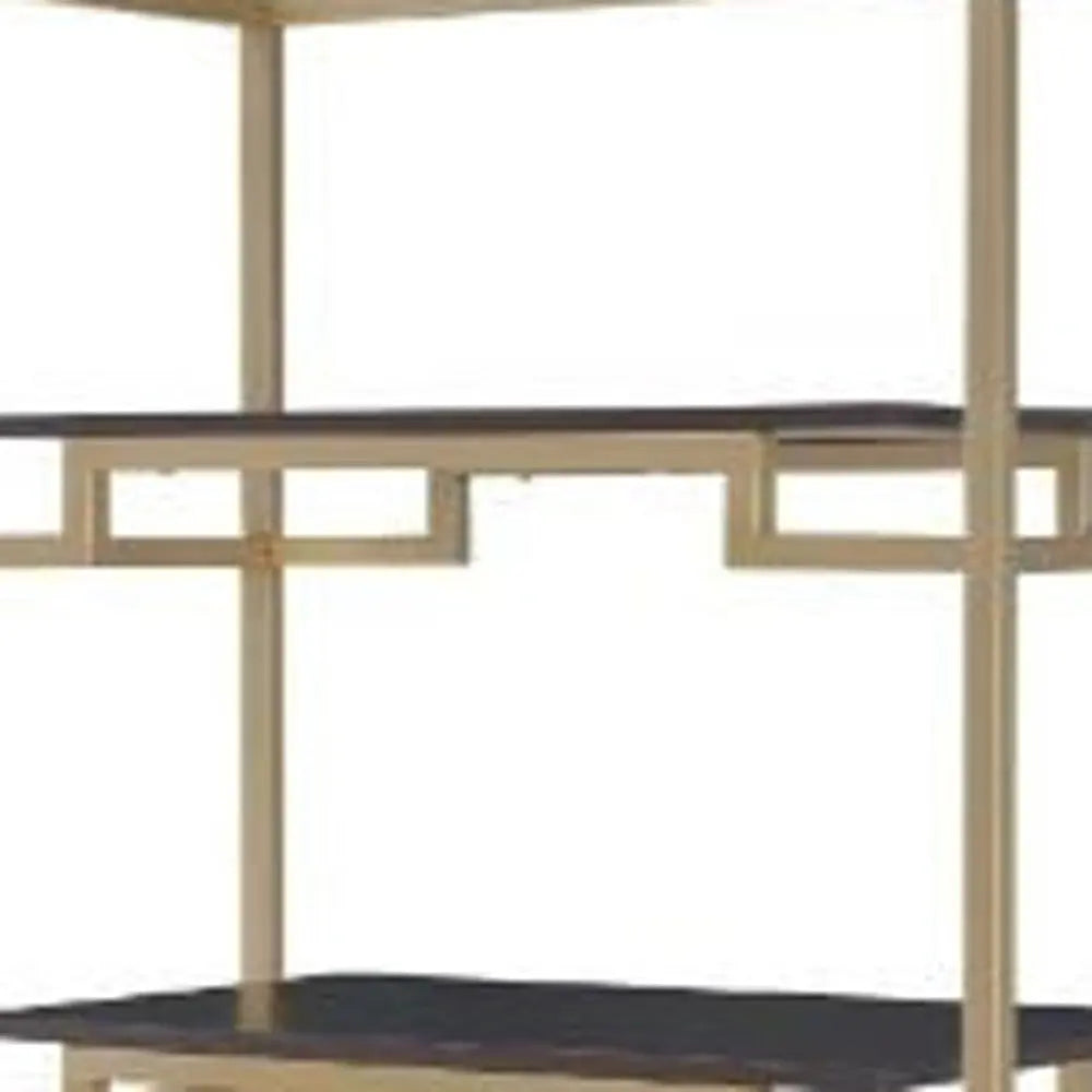 78" Gold and Black Metal Four Tier Etagere Bookcase with a Drawer Homeroots Office