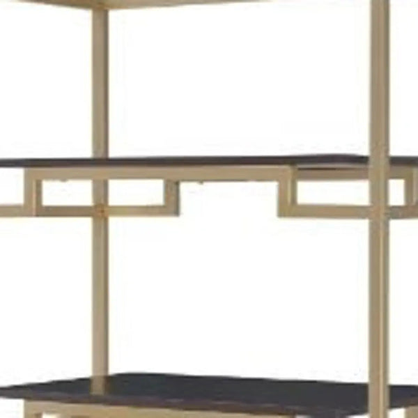 78" Gold and Black Metal Four Tier Etagere Bookcase with a Drawer Homeroots Office