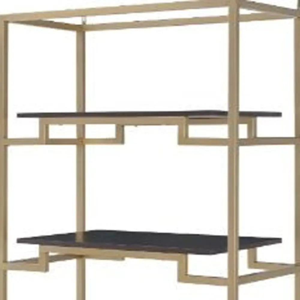 78" Gold and Black Metal Four Tier Etagere Bookcase with a Drawer Homeroots Office