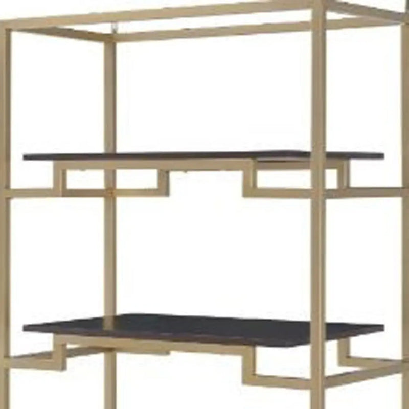 78" Gold and Black Metal Four Tier Etagere Bookcase with a Drawer Homeroots Office
