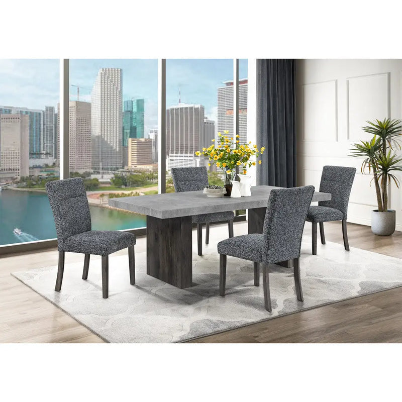 78" Gray and Dark Brown Faux Marble and Wood Double Pedestal Base Dining Table Homeroots Kitchen & Dining
