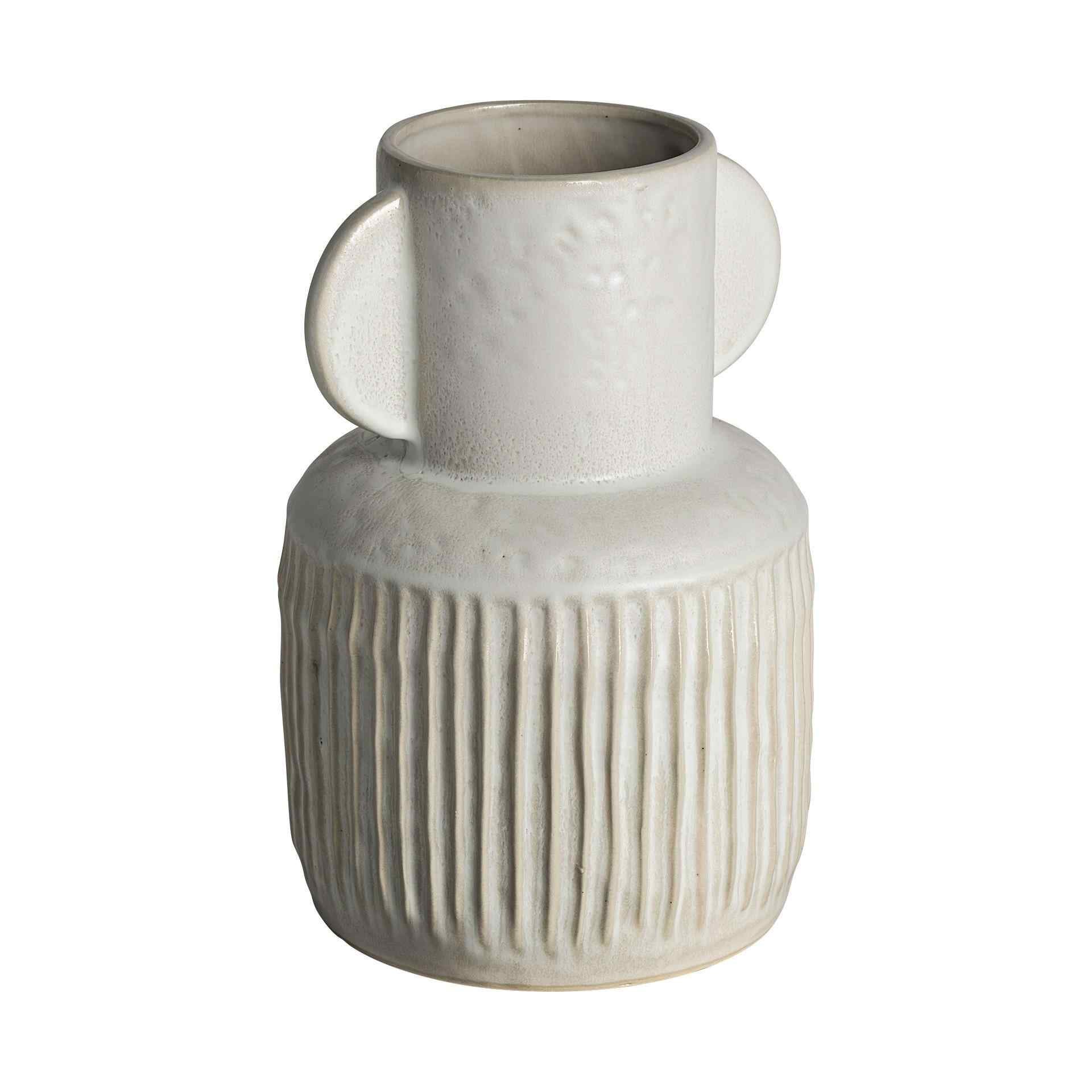 12" White Ribbed Ceramic Cylinder Table Vase - Home & Garden