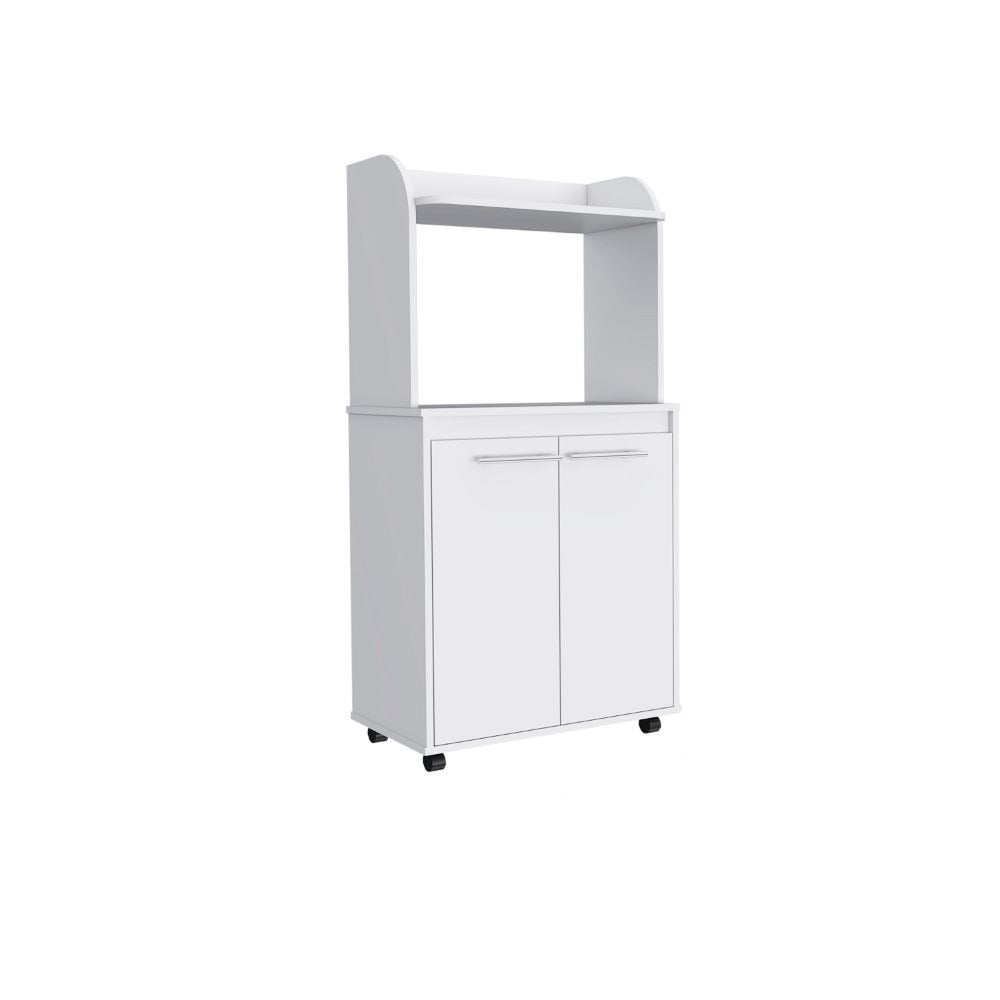 25" White Wood Rolling Kitchen Cart With Storage - Kitchen & Dining