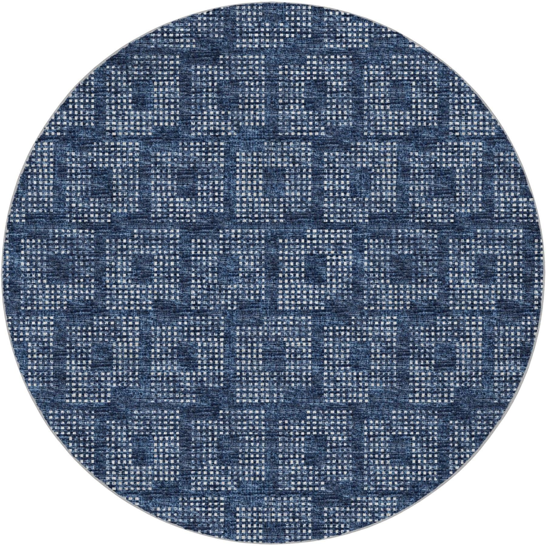 8' Blue And Light Blue Geometric Shag Washable Round Rug With UV Protection - Home & Garden
