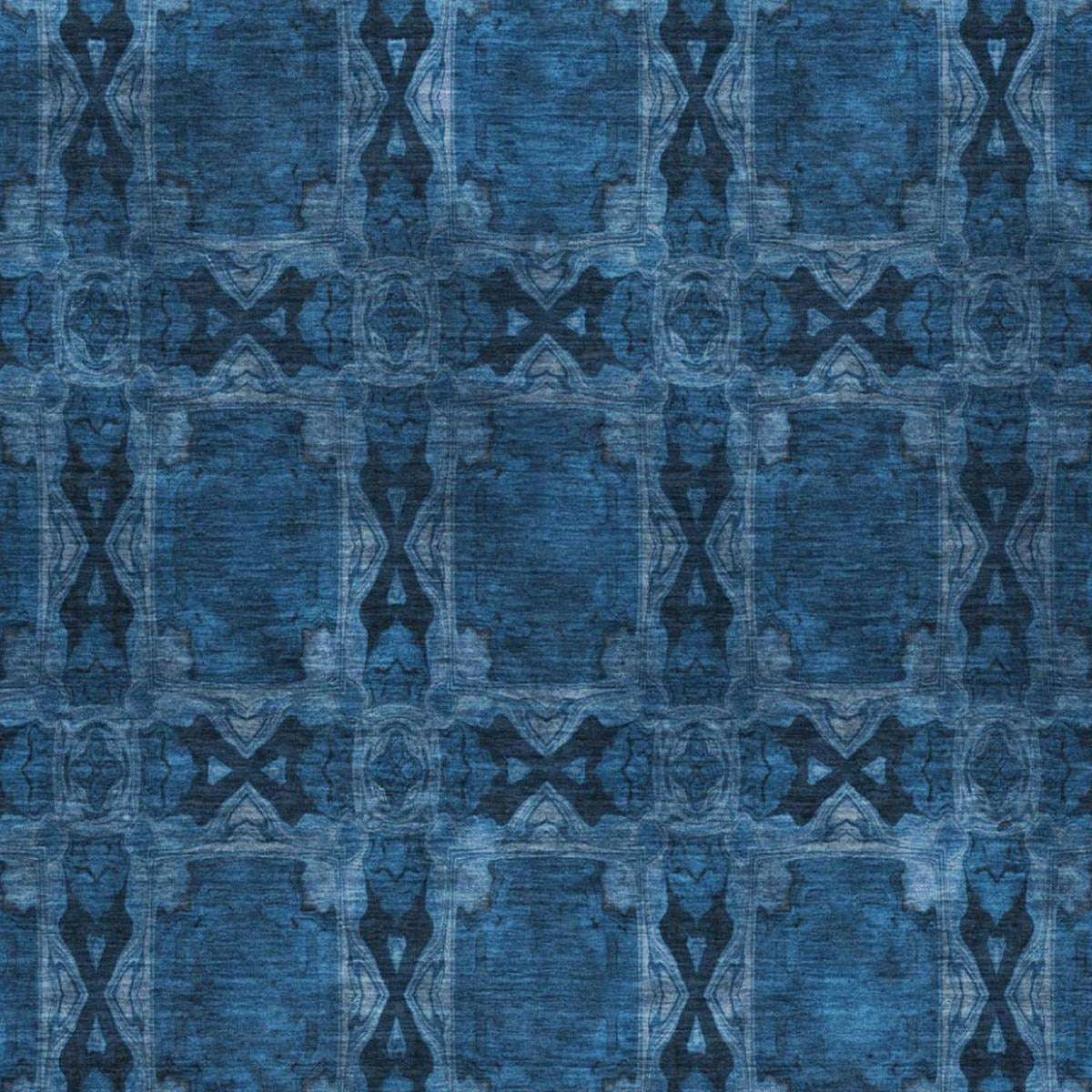 5' X 8' Navy Blue And Gray Geometric Shag Washable Area Rug With UV Protection - Home & Garden