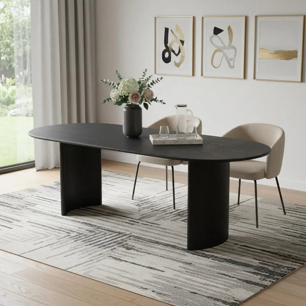 79" Black Solid Wood Double Pedestal Base Oval Dining Table Homeroots Kitchen & Dining