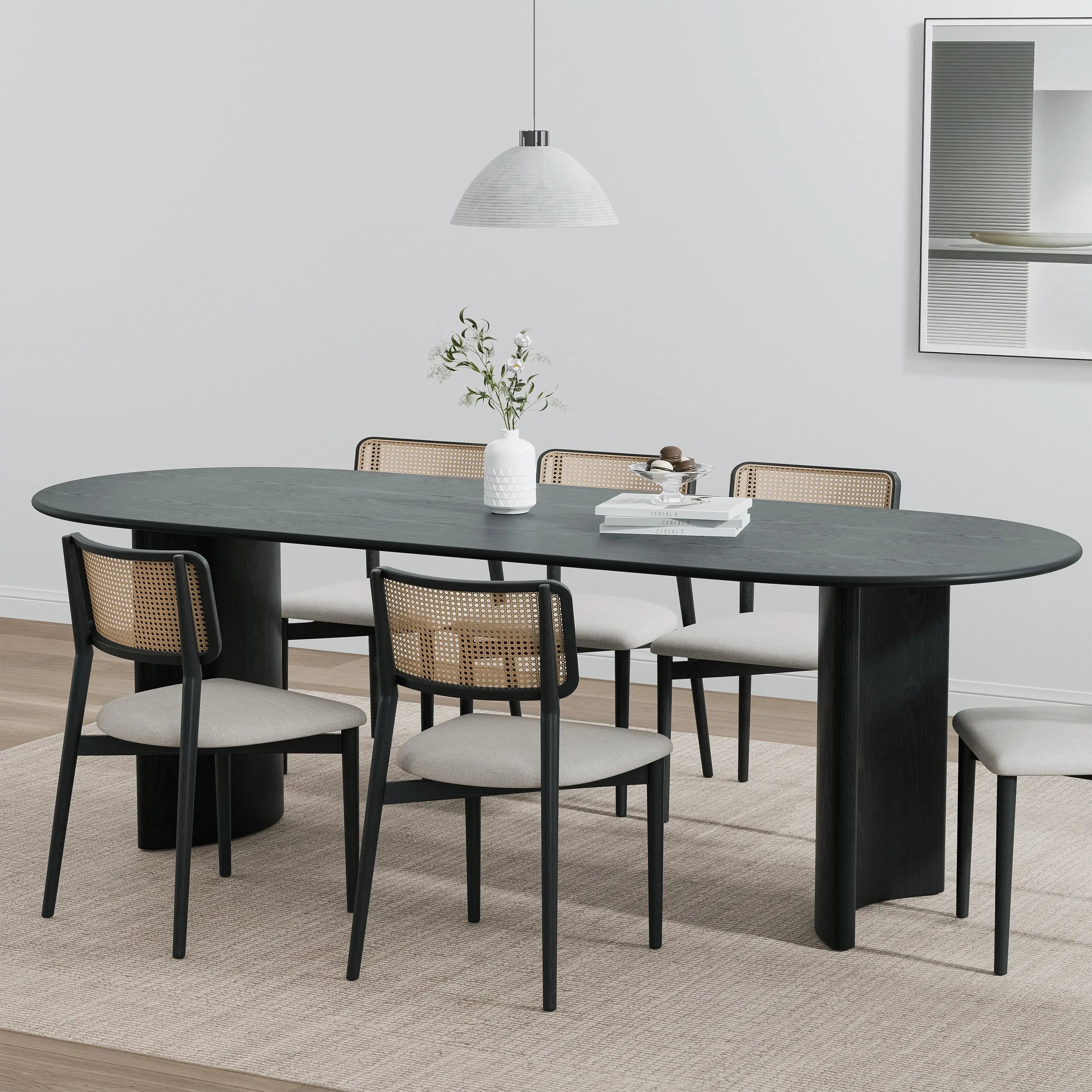 79" Black Solid Wood Double Pedestal Base Oval Dining Table Homeroots Kitchen & Dining