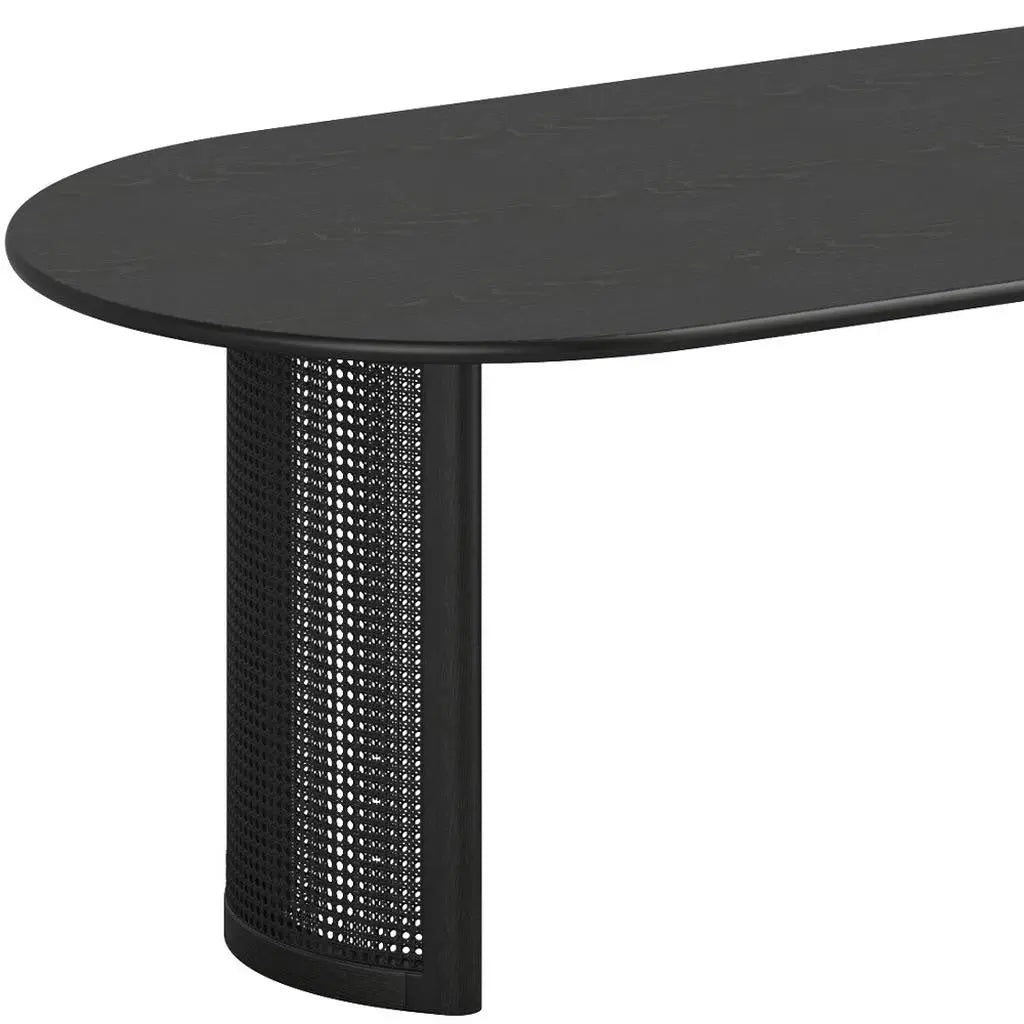 79" Black Solid Wood With Rattan Double Pedestal Base Oval Dining Table Homeroots Kitchen & Dining