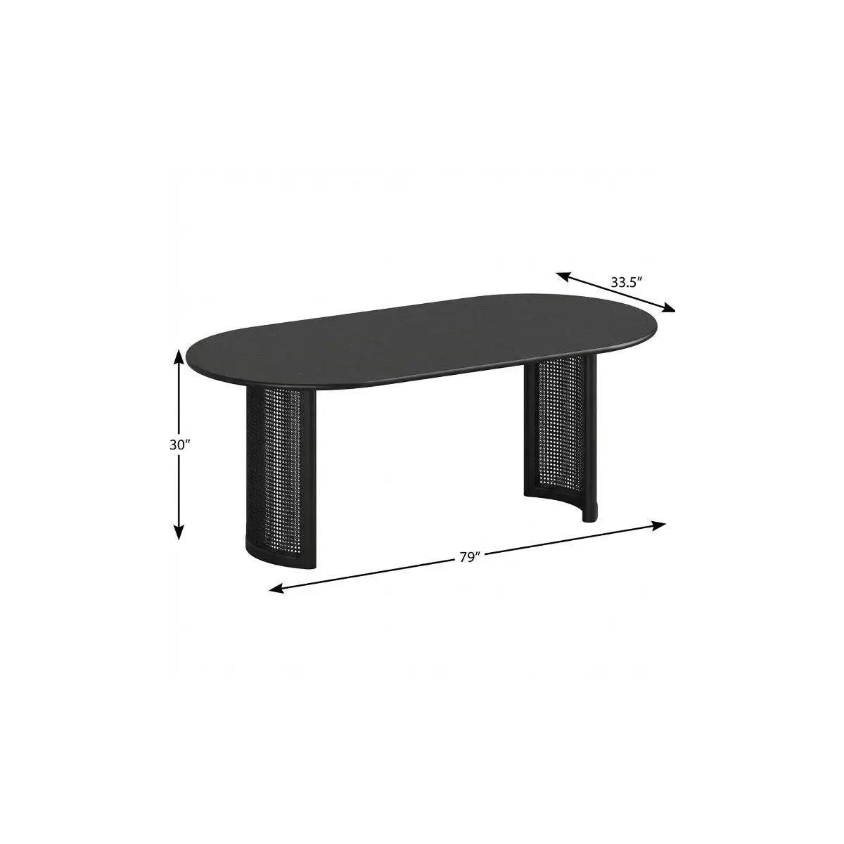 79" Black Solid Wood With Rattan Double Pedestal Base Oval Dining Table Homeroots Kitchen & Dining